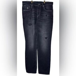 Brunello Cucinelli Mens Traditional Fit Distressed Jeans Black Sz 48 IT 30-31x30